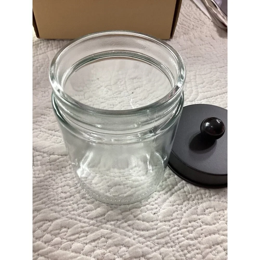 Amolliar Apothecary Glass Jar Set of 2* Lids*Labels For Cotton Balls & Swabs*NIB